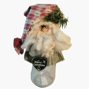 Handcrafted Santa Mason Jar Christmas Candy Shabby Cottagecore Grannycore
